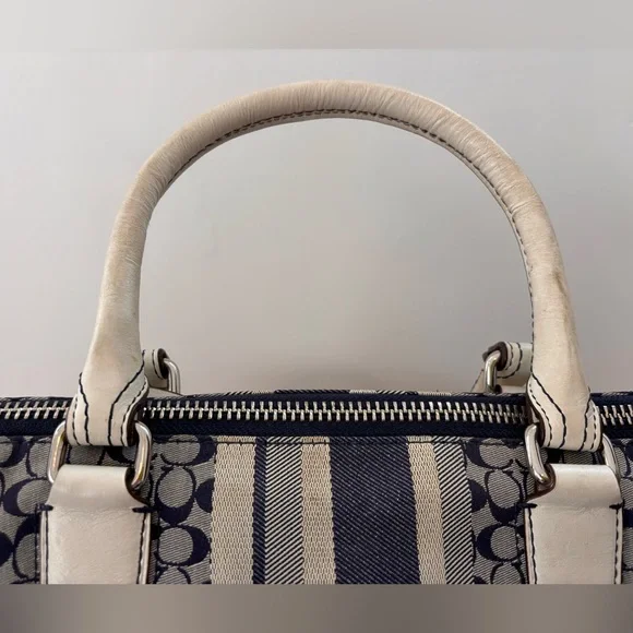 Coach Signature Striped Molly Satchel Denim Color Preowned - Picture 5 of 8